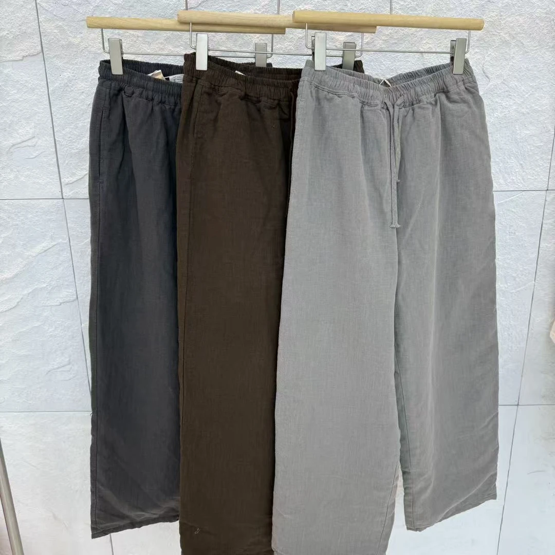 女裤加厚款棉裤厚款苎麻直筒阔腿裤潮流直筒裤纯色25113