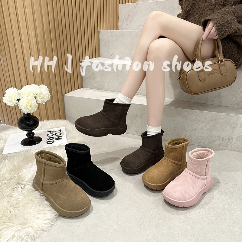 欧货真皮厚底加绒加厚雪地靴女2025冬季新款舒适保暖防水短靴棉鞋
