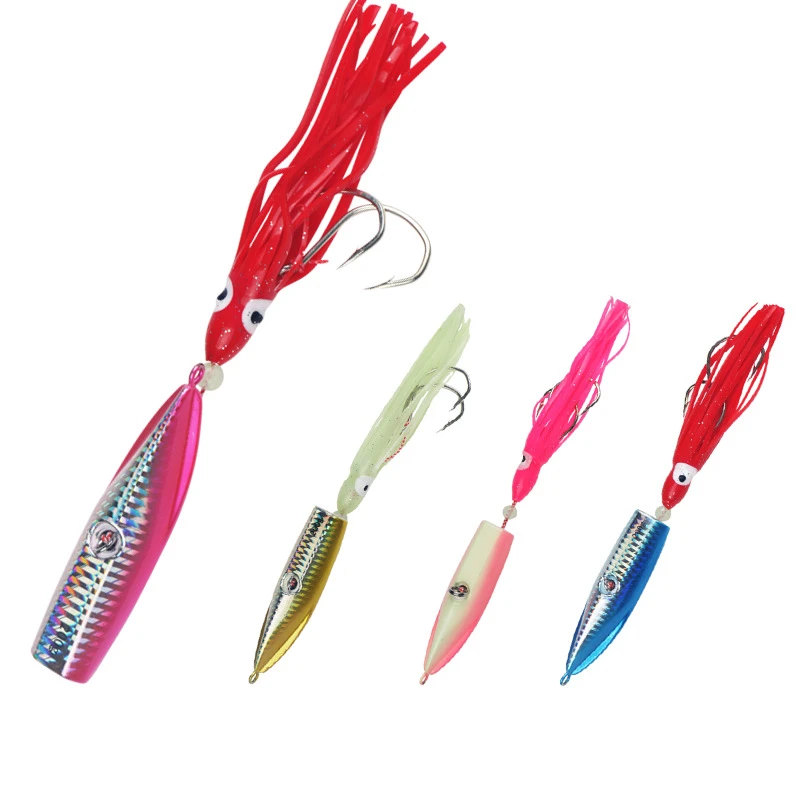 新品180克炎月铁板路亚带鱿鱼钩套装海钓假饵石斑金鱼专inchiku