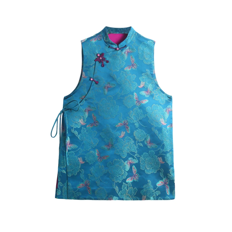 圆领斜襟织金宋锦马甲金鱼嘻莲织金色宋锦马甲252143-3-4