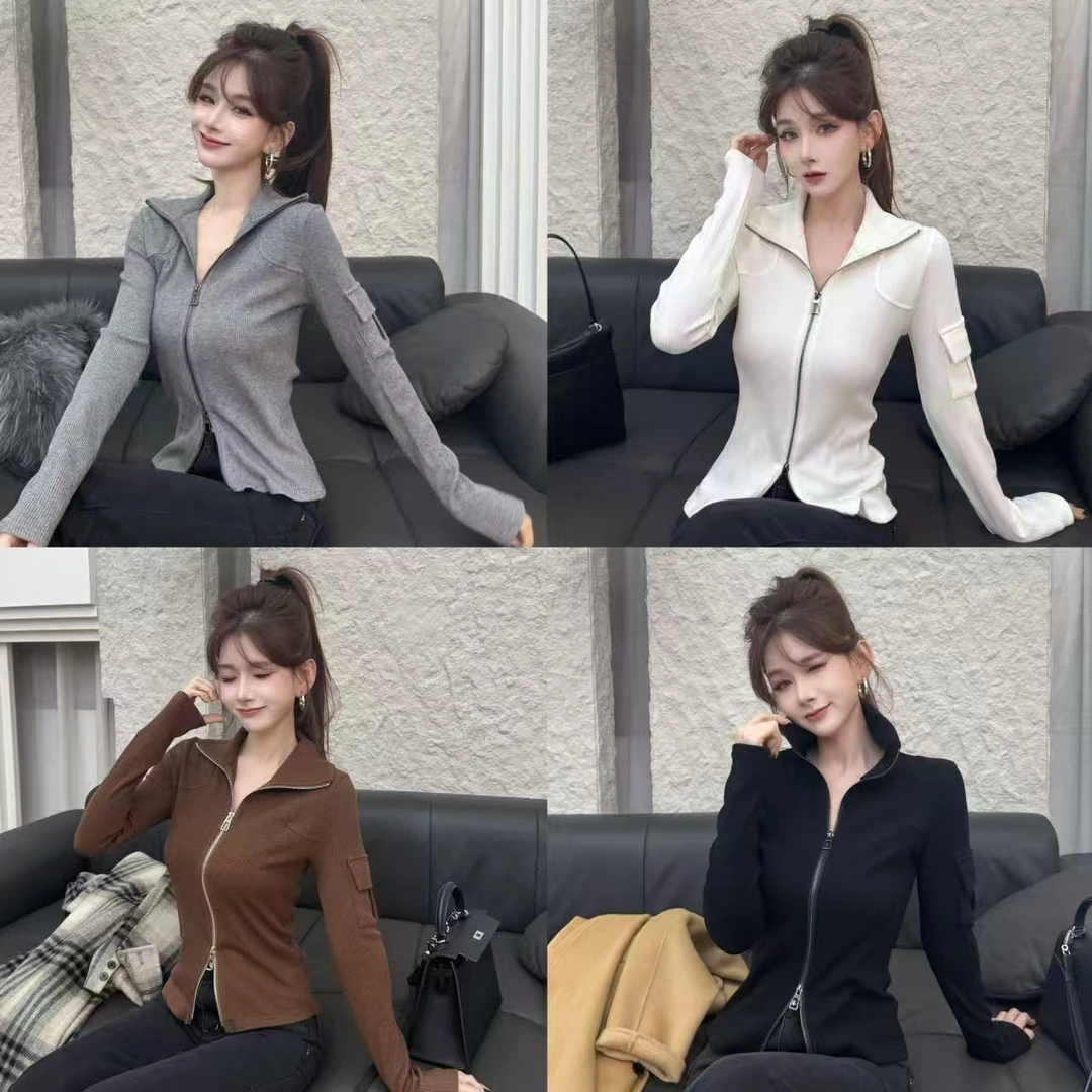 【叠穿百变】高领双拉链设计感口袋开衫加绒上衣