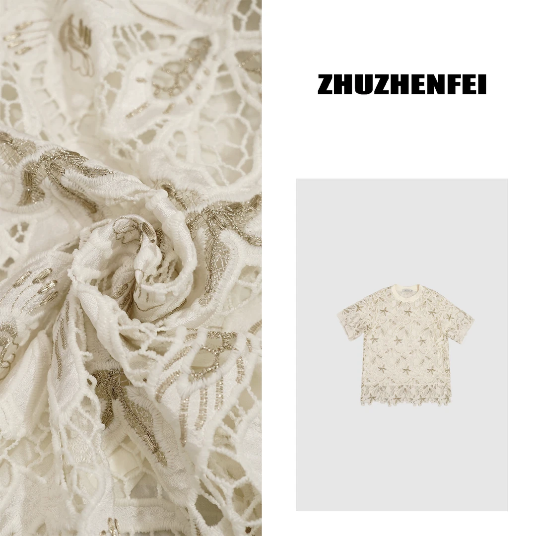 ZHUZHENFEI 米白海星图案夏季气质静奢度假百搭T恤Z352421