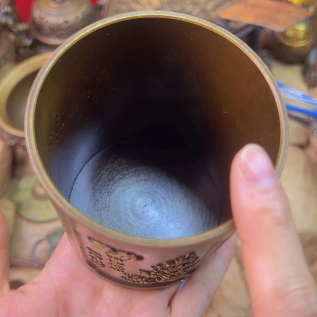 原矿风磨铜梅兰竹菊笔筒