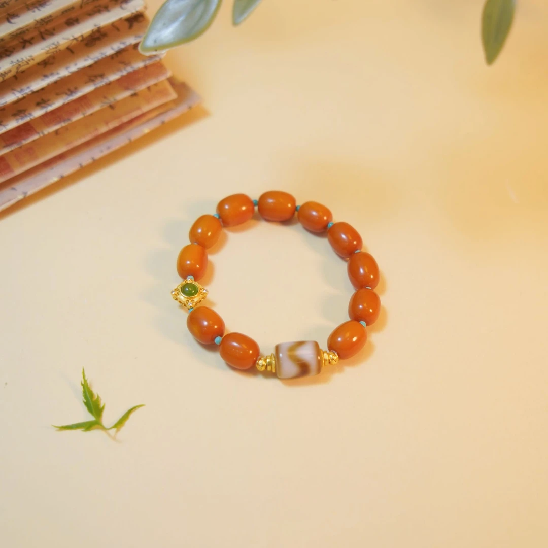 【厚爱公主专享】琥珀老蜜蜡圆珠手串A02176多样性发一