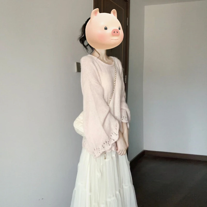 春装女2025新款法式温柔粉色连衣裙韩系小个子穿搭针织半裙两件套