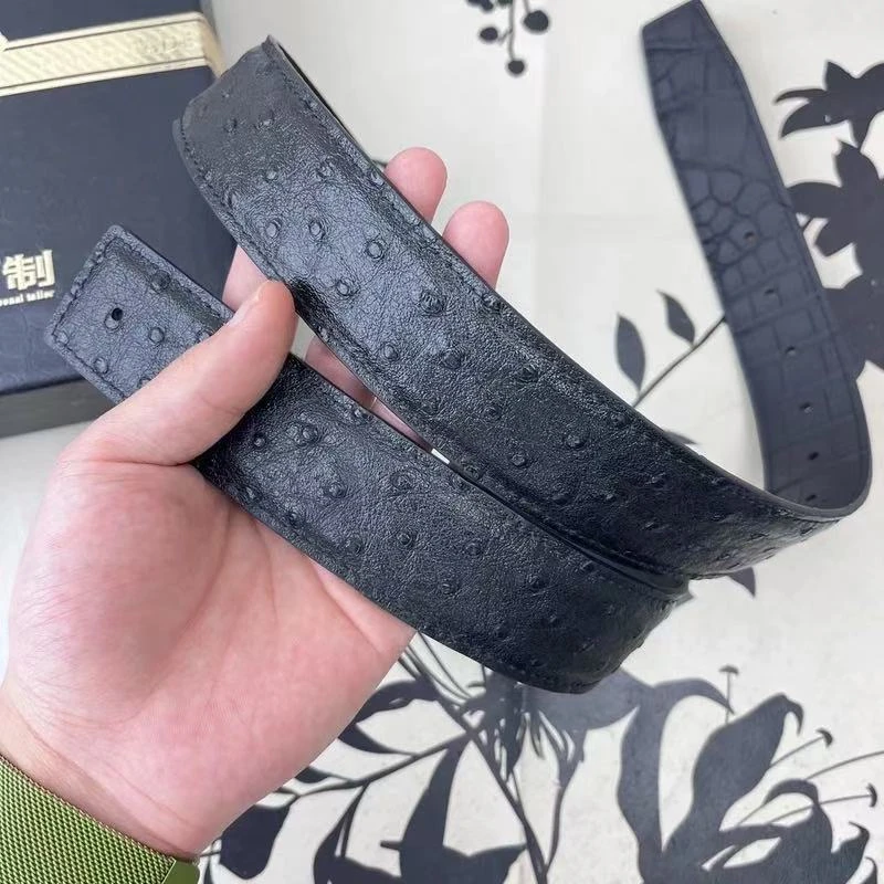 3.8宽 鸵鸟鳄鱼皮带黑色男士真皮 男款时尚