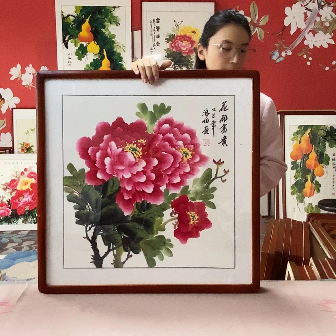 国画手写手绘带框包邮国画作品62✖️62