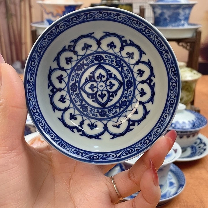 摆件陶青花宝相普洱杯