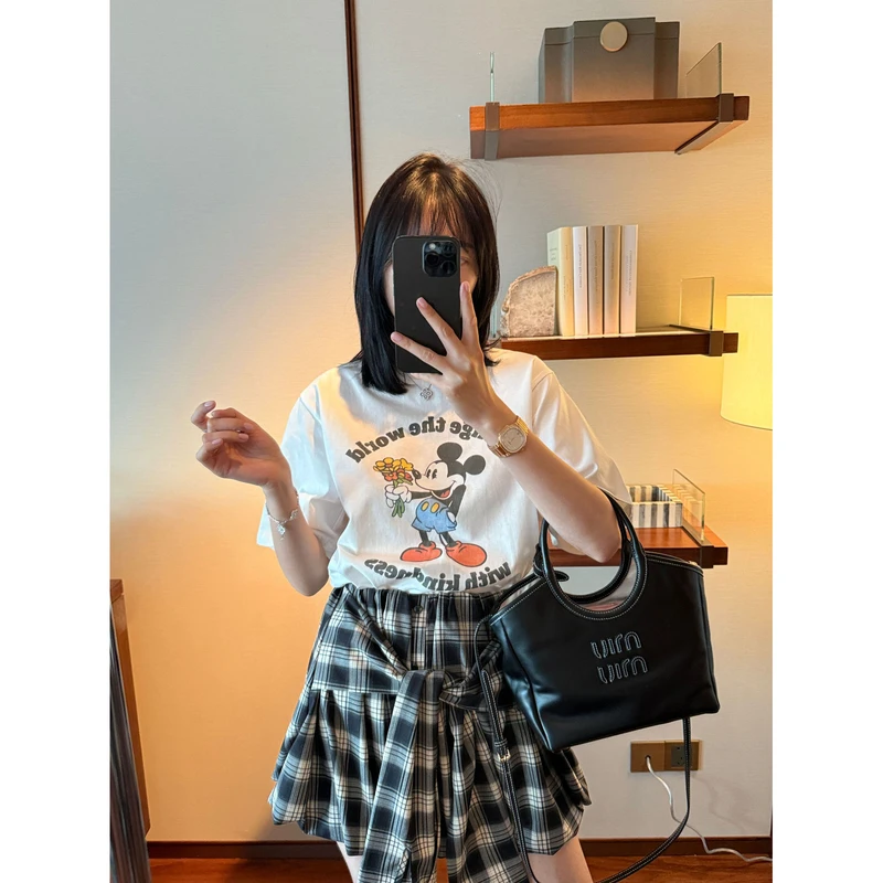 【张静芝】韩国新品~可爱卡通花束字母印花减龄洋气短袖女生T恤