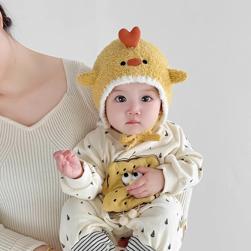 婴儿帽子秋冬季保暖加厚针织护耳毛绒帽男女宝宝可爱小月龄毛线帽