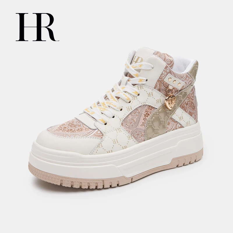 HR/赫莲娜运动2025秋冬新款刺绣高帮鞋真皮百搭厚底潮流雪地靴