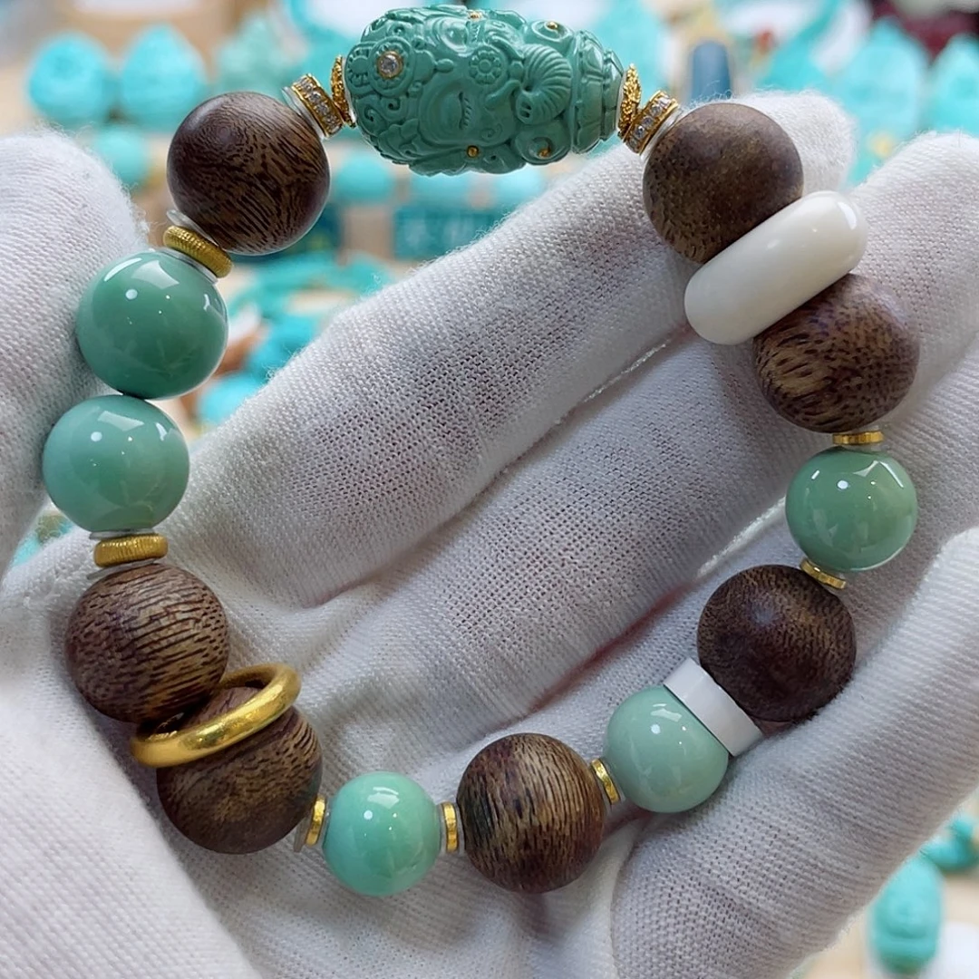 绿松石18K金镶嵌珠宝奇石