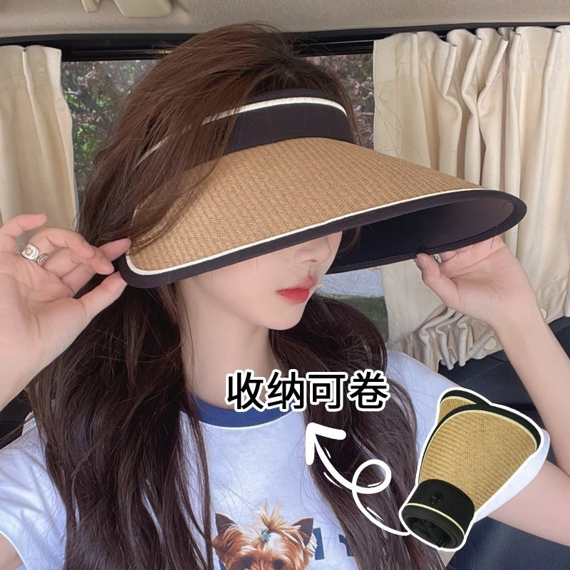 大帽檐夏季防紫外线帽女太阳帽子空顶遮阳帽全遮折叠夏天草帽