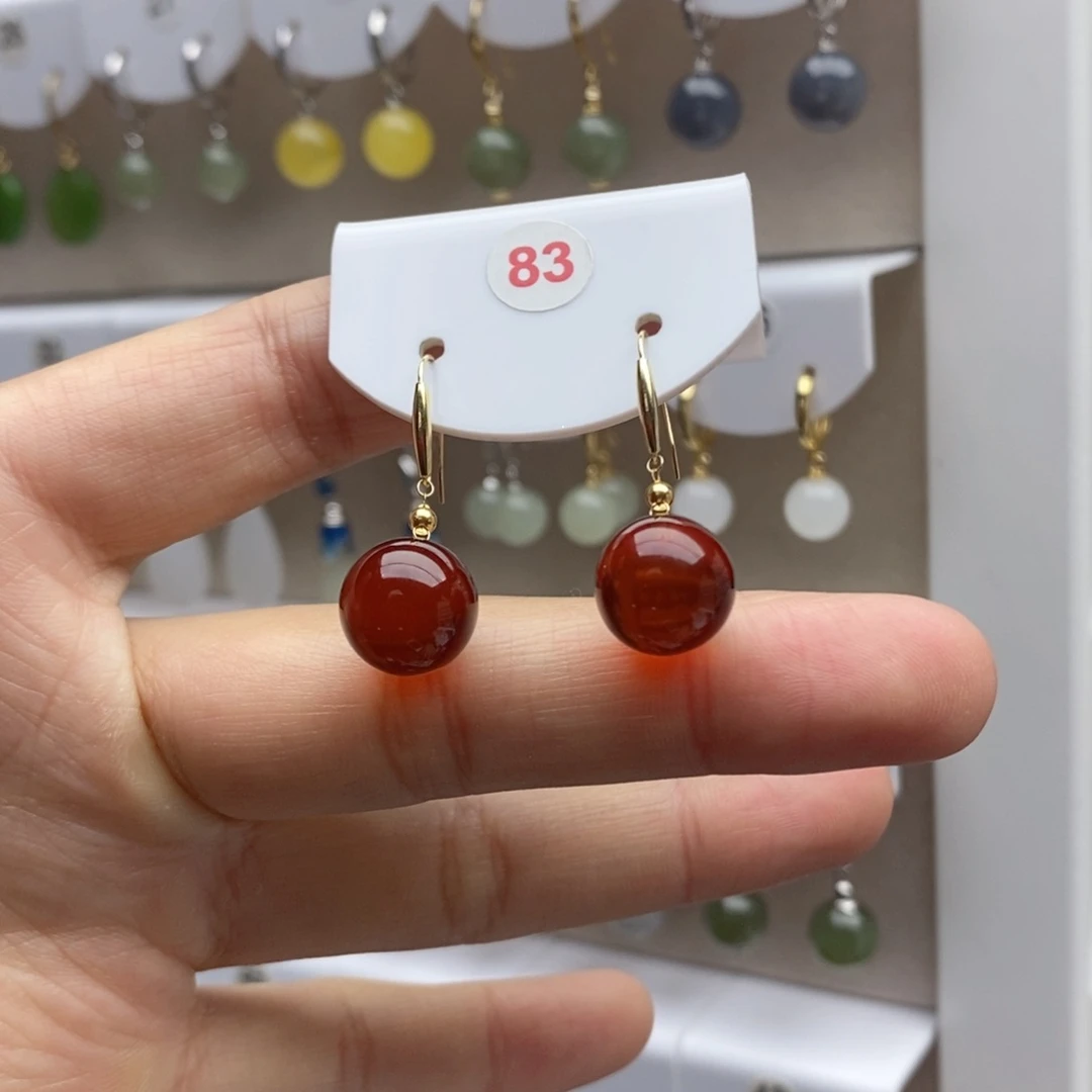 血珀18K金镶嵌耳饰