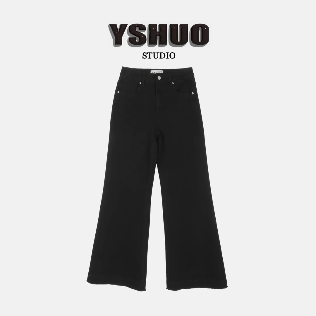 【版型优等生】秋季四面弹黑色洗水做旧微喇显瘦牛仔裤N2612