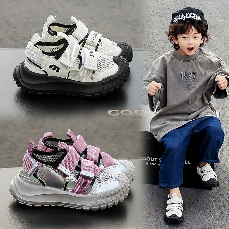 2025夏季新款儿童沙滩鞋镂空车缝线包头运动凉鞋老爹鞋运动鞋韩版