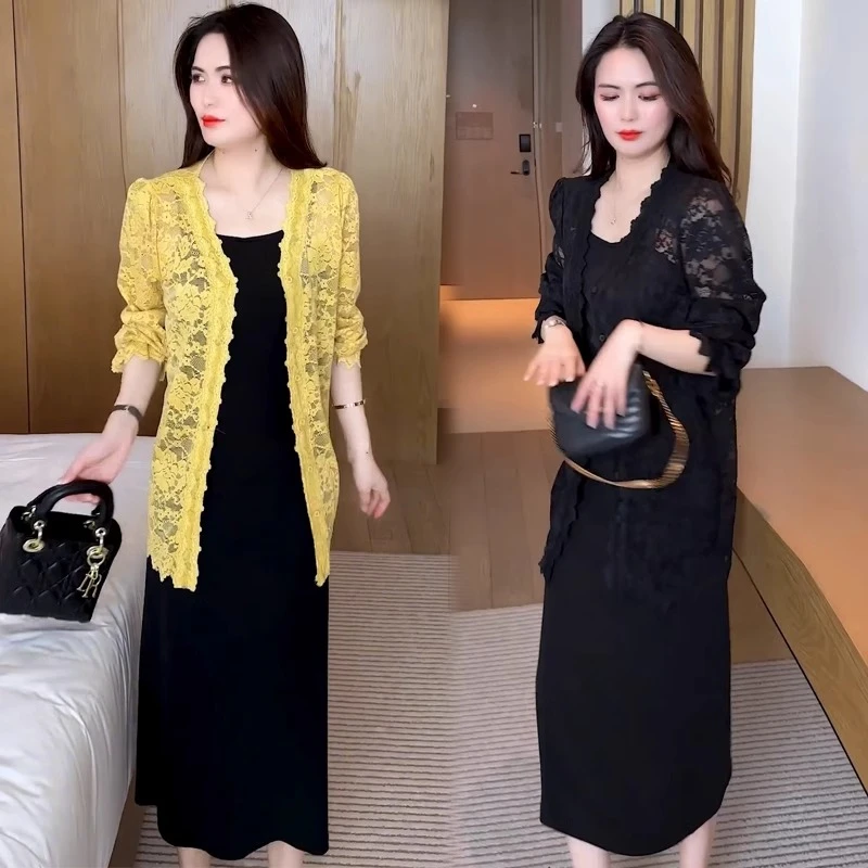 蕾丝开衫外披女2025春夏新款时髦洋气V领显瘦百搭中长款防晒衬衫