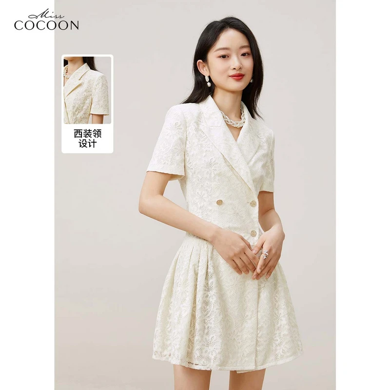missCOCOON时尚个性裙子2023夏装新款女装蕾丝女神范西装连衣裙女