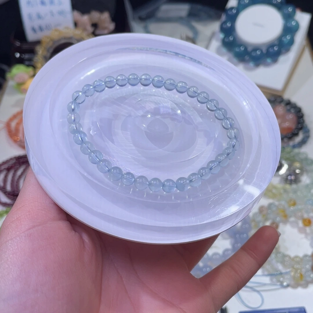 未镶嵌手链水晶透体冰川蓝海蓝宝5+