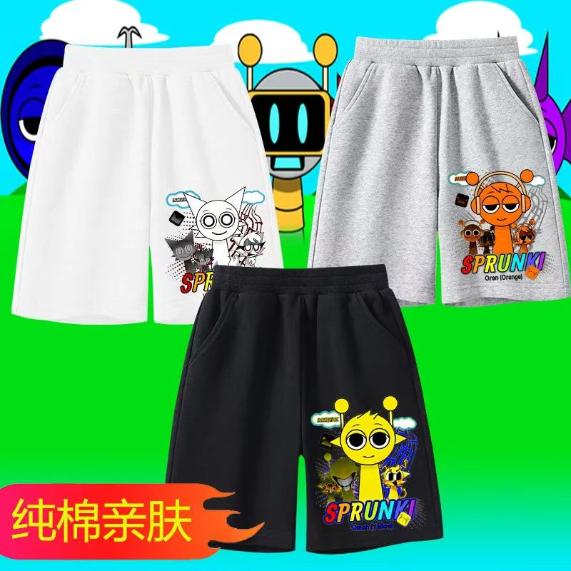 新款 Sprunki节奏盒子短裤儿童夏季纯棉五分裤男女童休闲运动裤潮