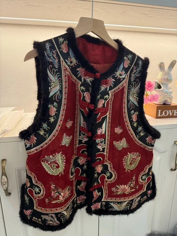 2024新中式国风拼接重工刺绣马甲上衣女