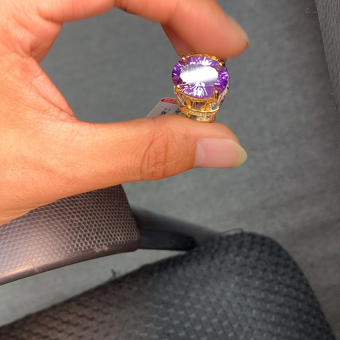 银S925镀金镶嵌戒指水晶