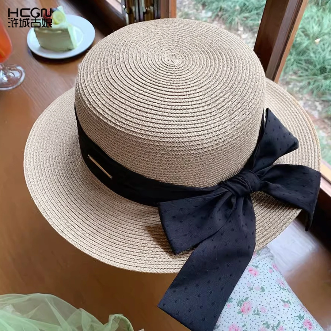 浒城古娘出游百搭蝴蝶结编织防晒夏季新款帽子遮阳女草帽WG032601