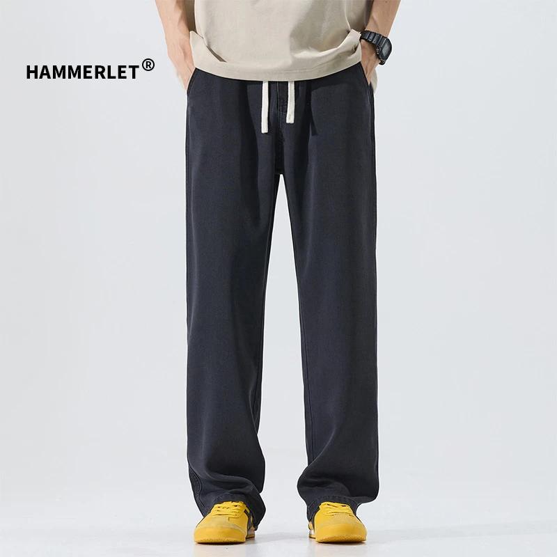 夏季薄款宽松直筒百搭男士牛仔裤水洗时尚复古垂感休闲裤潮牌新款