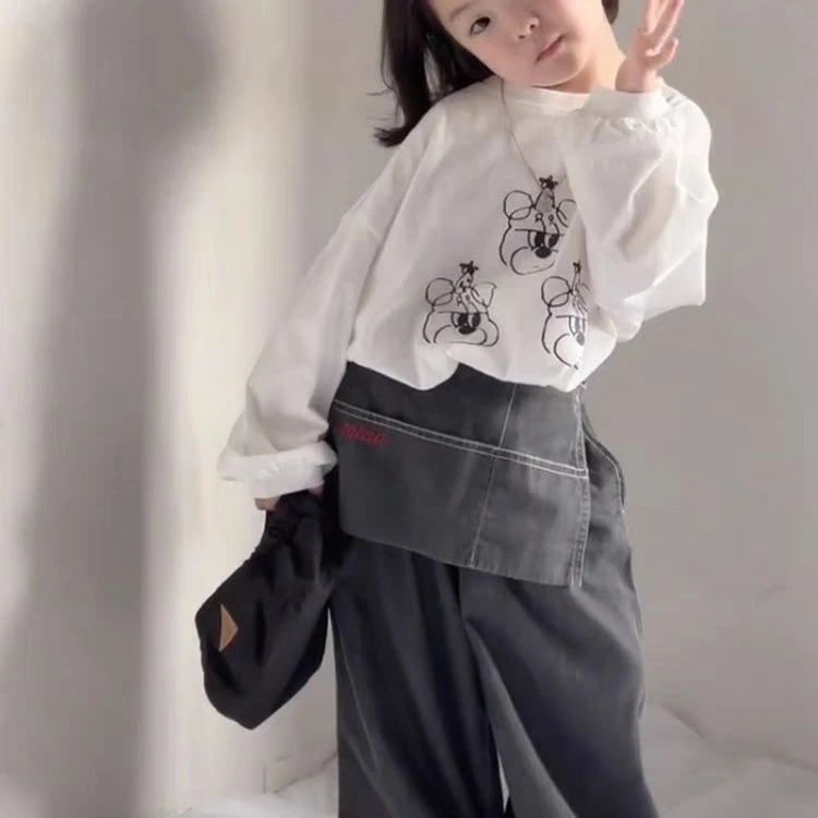 女童春款2025新款套装洋气儿童卡通长袖t恤时髦徦两件休闲牛仔裤