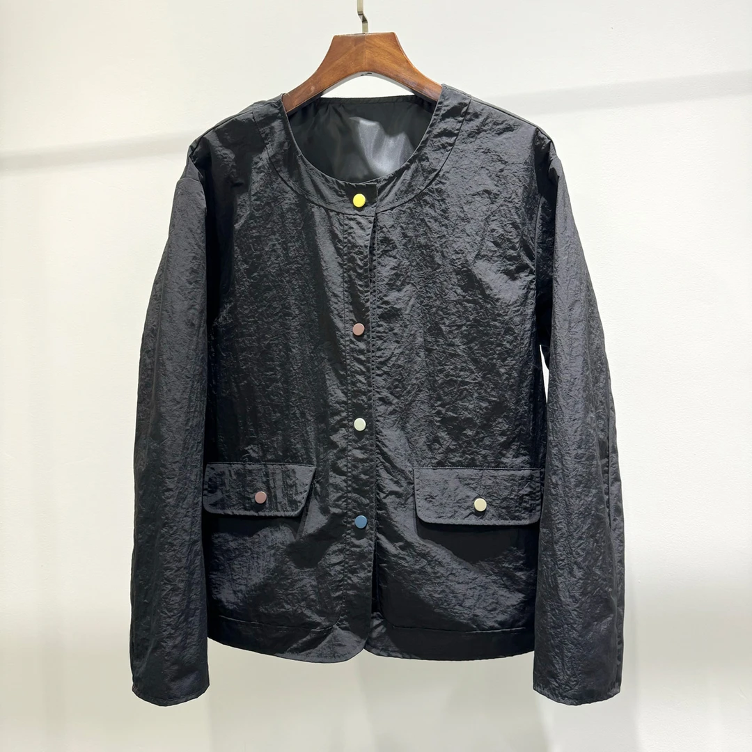 男士春季新款韩系彩色纽扣简约大口袋圆领夹克潮流设计感外套