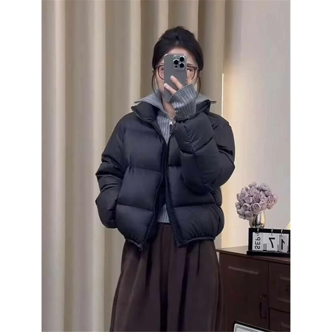 肯豆风短款羽绒服女2024冬季新款小个子显瘦立领百搭面包服外套