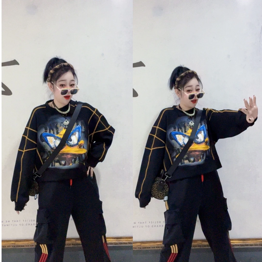 #6651欧货潮牌2025春季新款时尚宽松短款圆领卫衣女