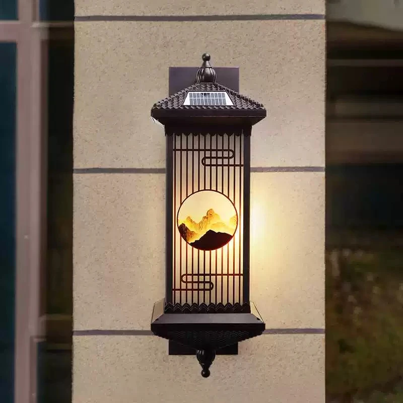新中式户外防水壁灯室外过道墙灯太阳能别墅走廊花园庭院阳台门灯