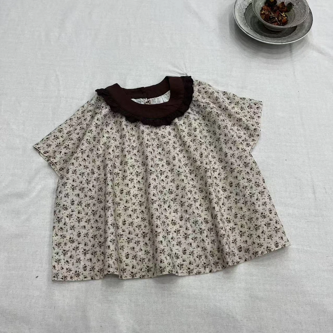 〖姐姐家〗2025夏款儿童萌娃穿搭翻领碎花娃娃衫26686