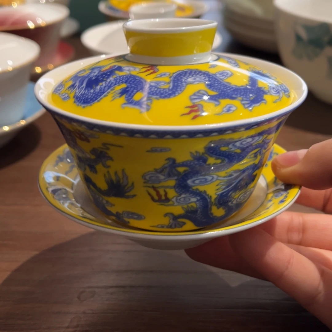 瓷片华夏龙盖碗全场微瑕介意慎拍