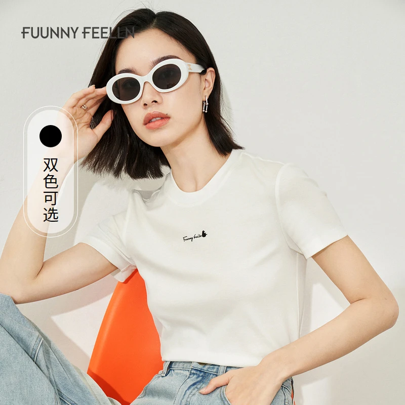 商场同款FF||仿佛夏季圆领新疆棉白色T恤女截短气质FM00310春夏短