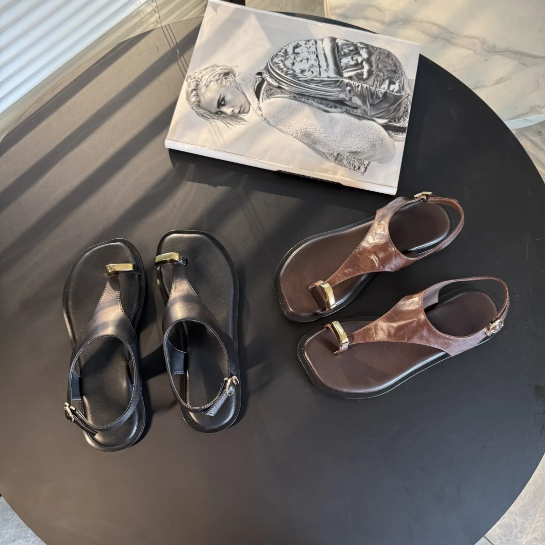 【老罗专属】EM2025春夏新款透气舒适夹脚方头跟鞋凉拖6015-2