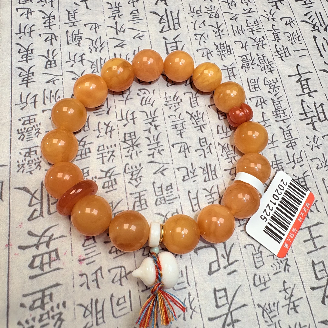 （过验保真）天然蜜蜡手串11MM+搭猛犸牙葫芦手链000011多样性发一