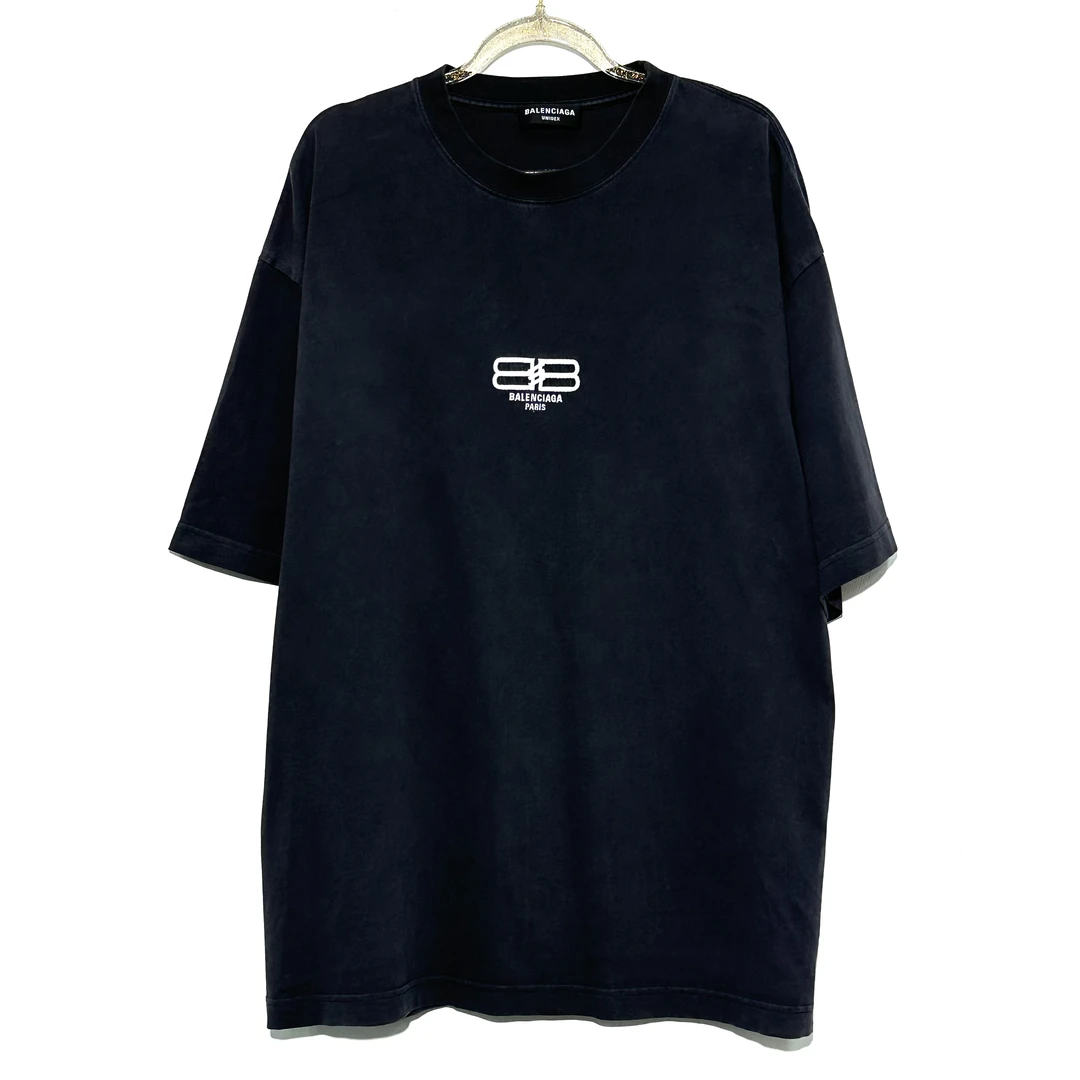 99新 Balenciaga/巴黎世家 S码 刺绣logo黑色短袖 M017