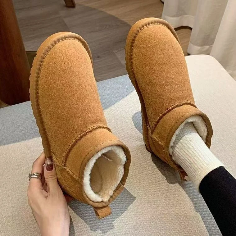 女款薄底短筒雪地靴时尚百搭保暖棉鞋棉鞋女款加绒