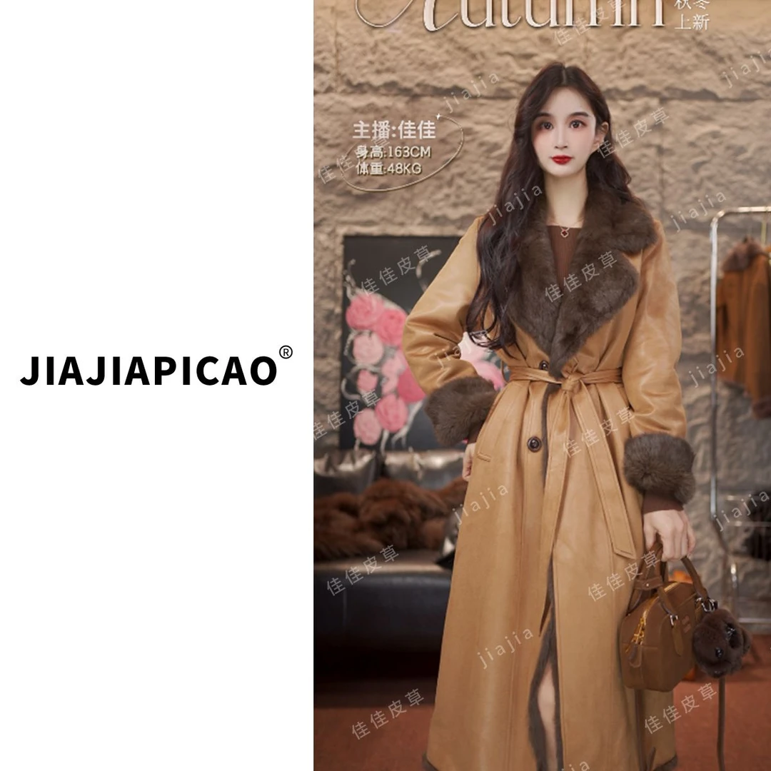日光岛屿25766 皮草 双面穿 新款西装翻领简约柔软兔毛长款皮草外