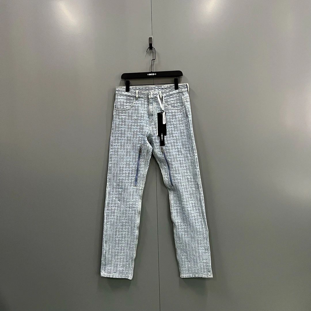 95新 Givenchy/纪梵希 (ll) 浅蓝色logo提花牛仔裤 30码/011621