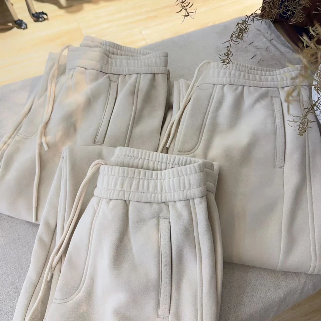 秋冬加绒高腰绵肌理感直筒弹力加厚保暖显瘦阔腿休闲裤