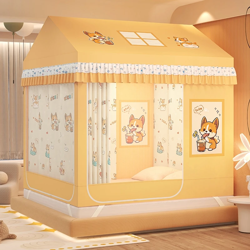 家用卧室加厚全封闭一体式25新款城堡款房型遮光防摔坐床蚊帐迪