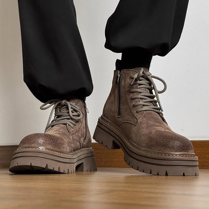 夏季马丁男2025新款真皮厚底增高工装靴子英伦风大黄休闲健身鞋