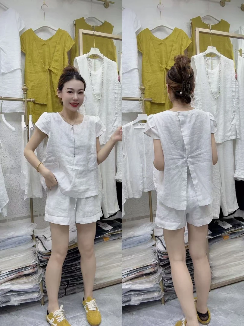 亚麻短款包袖衫233（衣长60左右）百搭