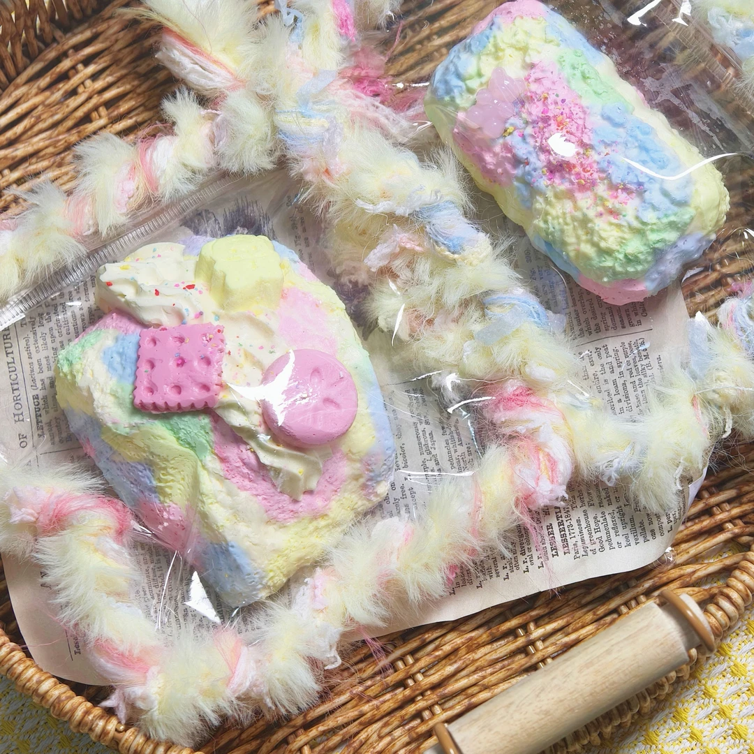 烂泥感硅胶捏捏乐纯手作彩虹色涂鸦解压慢回弹缝边款猫爪馒头吐司