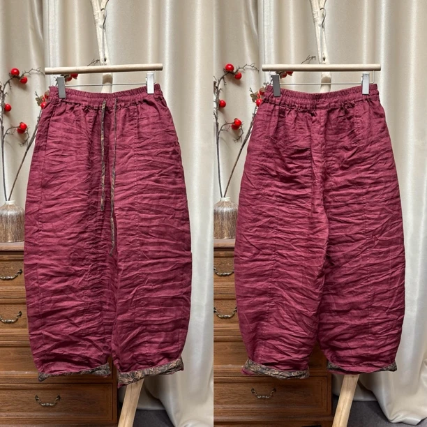 1311亚麻造型感老爹裤花色拼接裤脚（裤长92臀围120）