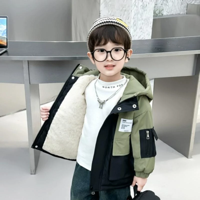 男童加绒棉袄儿童新款棉服加厚外套冬装潮范派克服时尚帅童装