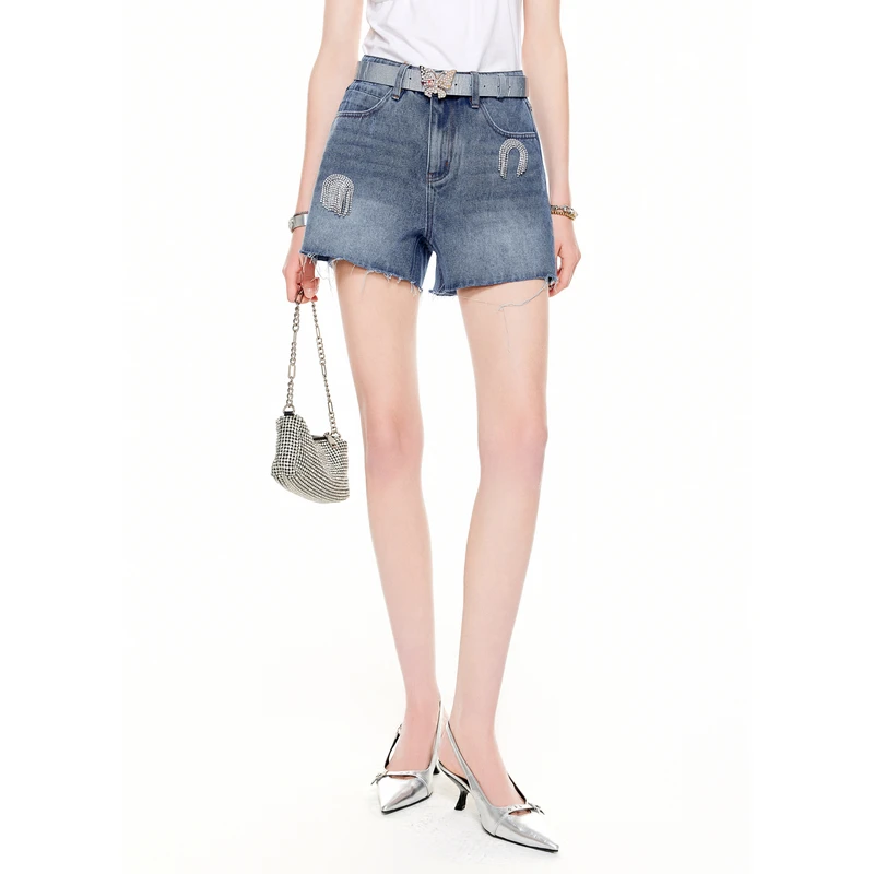 MISSCOCOON夏定制钻链时髦百搭牛仔短裤0203
